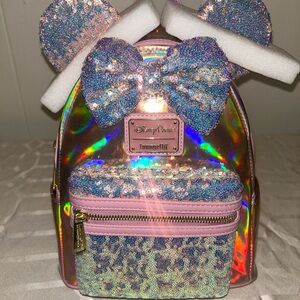 Loungefly Holographic Sequin Kids Backpack - Pink and Blue